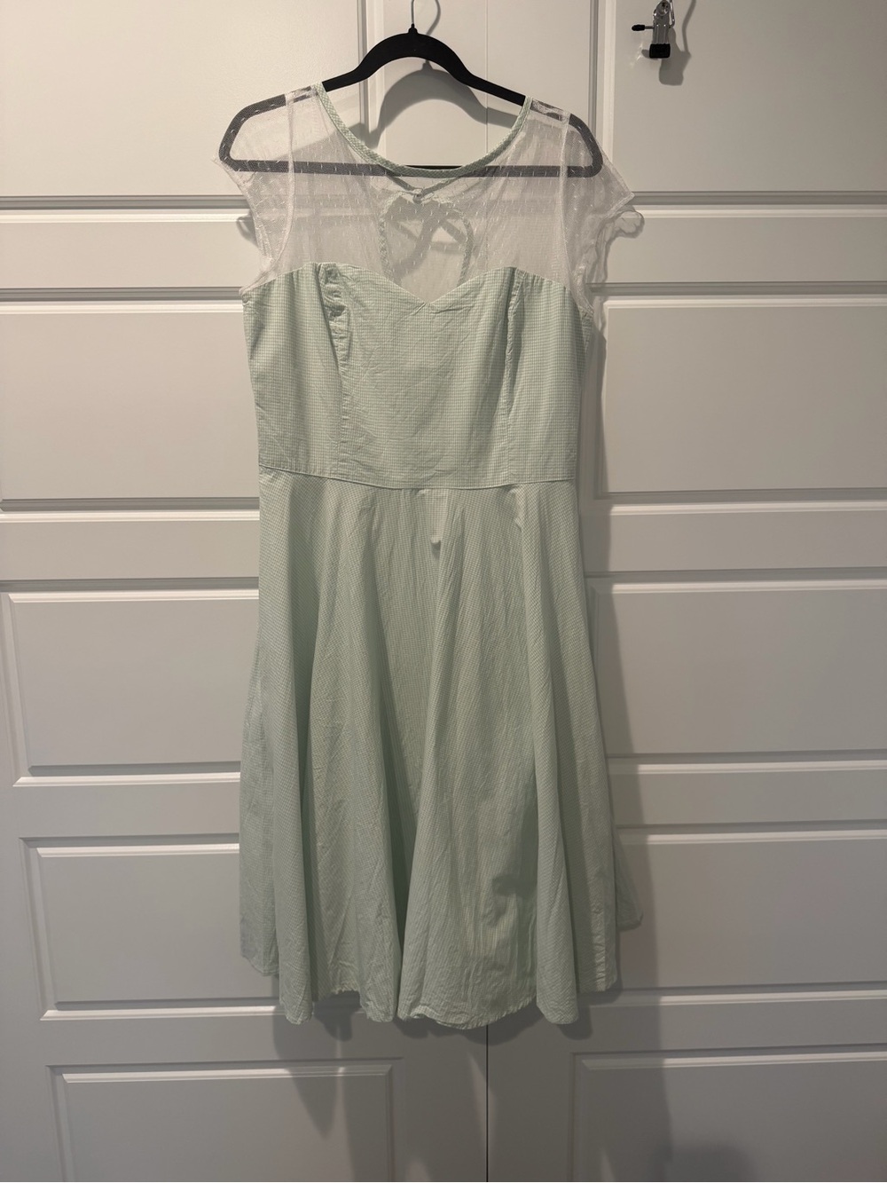 Hell Bunny Vixen Green and White Gingham Swing Dress Mesh Top Pin Up Womens XL